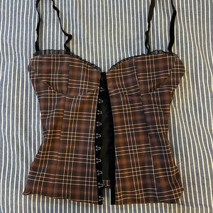 Bella Venice Plaid Corset Top - Brown and Black
